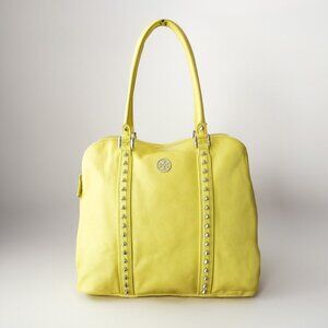 TORY BURCH CITRUS YELLOW PYRAMID STUD DOME TOTE SATCHEL BAG